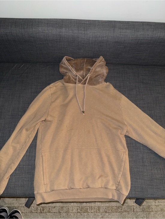 The Rail Other - The Rail Men's Tan Pullover Hoodie with Brown Lined Hood
